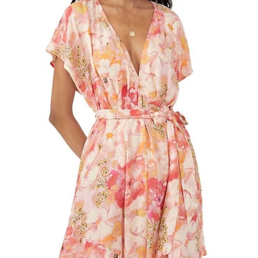 Free People Freddy Tie Mini Dress Size L Good Condition | Floral Boho